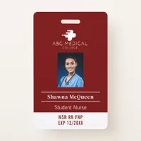 MSN RN FNP Student Nurse Red Photo QR Code Badge