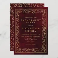 Red Gold Holly Christmas Engagement Party  Invitation