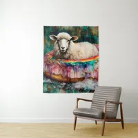 Sheep on a Rainbow Color Floating Doughnut