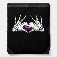 Eggplant Classic - Skeleton Hands Heart Drawstring Bag