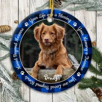 Pet Memorial Blue Buffalo Plaid Keepsake Dog Photo Ceramic Ornament