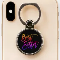 Colorful Script Best Sister Typography Black Phone Ring Stand