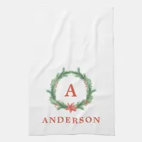 Watercolor Holly Wreath Modern Holiday Christmas Kitchen Towel