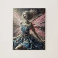 Fairy Patchwork Denim Dress Pink Wings Jigsaw Puzzle