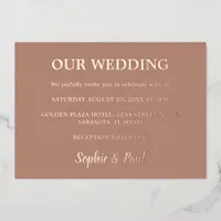 Classic Mocha Wedding Rose Gold Foil Invitation