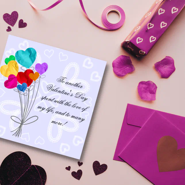 A bouquet of heart paper balloons valentine’s day holiday card