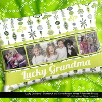 "Lucky Grandma" Shamrock Clover Pattern Photo Accent Pillow