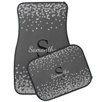 Chic Silver Glitter Confetti Monogram Grey Car Floor Mat