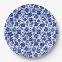 Blue and Purple Pansy Type Flowers Pattern Paper Plates