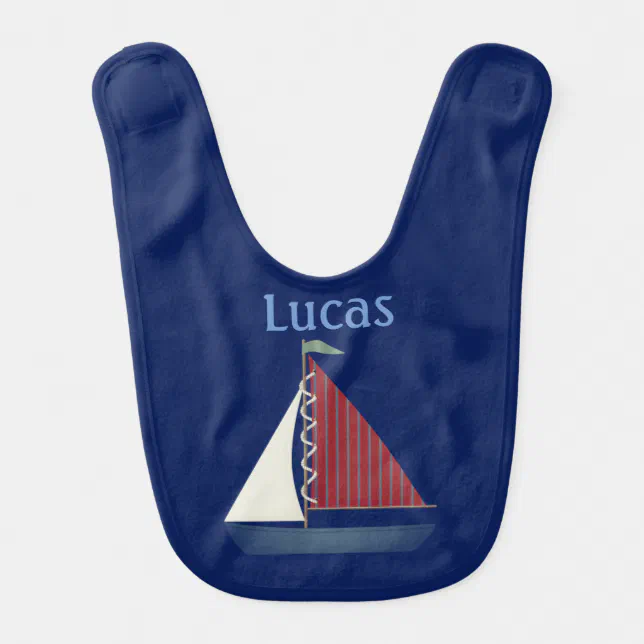 Cute Blue Toy Sailboat Baby Bib