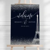 Paris Eiffel Tower Silver Sparkle Wedding Welcome Foam Board