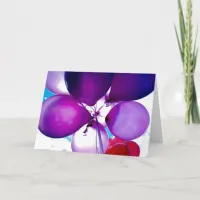 Purple Happy Birthday Balloons and Cake Card