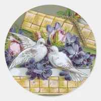 Birthday Dove and Basket Vintage Postcard Classic Round Sticker