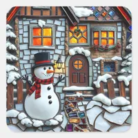 Pretty Mosaic Tile and Stained Glass Christmas Square Sticker