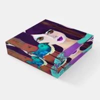 Abstract Girl & Bird Purple and Teal Personalized Paperweight