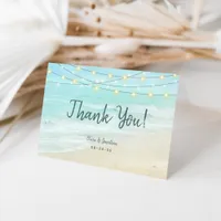 Ocean Aqua Blue Beach String Lights Wedding  Thank You Card