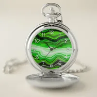 Green and Black Marble like Striped Fluid Art Pocket Watch