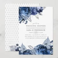 Navy & White with Silver Foil Wedding Shower Invitation