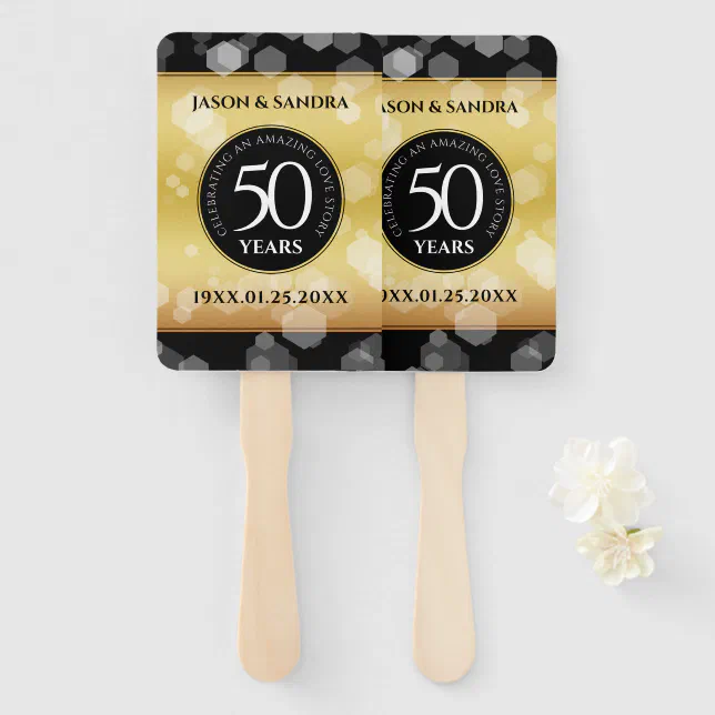 Elegant 50th Golden Wedding Anniversary Hand Fan