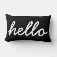 Hello Typography Black and White Lumbar Pillow