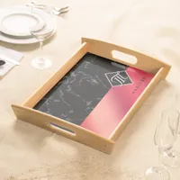Elegant Black Marble & Rosé Red Foil Monogram Serving Tray