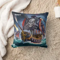 Pirate Ship in Stormy Dusk Seas Throw Pillow