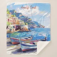 Amalfi Coast Italy Watercolor Sketch  | Sherpa Blanket