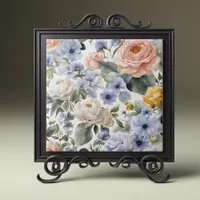 Sophisticated  Pastel Roses Peonies and Anemones Ceramic Tile