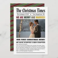 Newlywed Our First Christmas Newspaper Style Photo Holiday Card