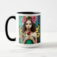 Pretty Girl with Butterflies and Flowers Mug