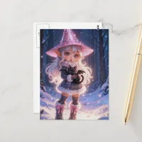 Winter Elf and Dragon Kitty Hybrid in Forest Postcard