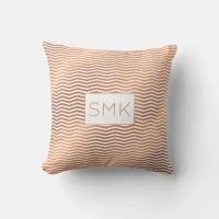 Girly Copper Blue Rose Gold Foil Chevron Monogram Throw Pillow