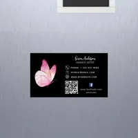 Black pink peach butterfly QR code Facebook Business Card Magnet