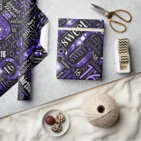 Sweet Sixteen Sparkle Word Cloud Purple ID265 Wrapping Paper