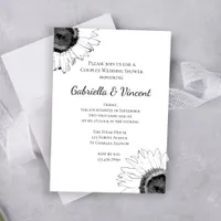 Black and White Sunflower Couples Wedding Shower Invitation