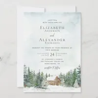 Winter Forest Cabin Pine Trees Wedding Details Invitation