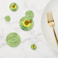 Pretty Yellow Sunflower and Orange Butterfly Confetti