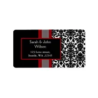 Red White Black Damask Wedding Invitations Label