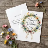 Watercolor Pastel Floral Wreath Wedding Congrats Card