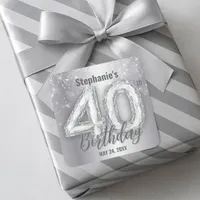  Dazzling Silver Sparkling Diamond 40th Birthday  Square Sticker