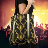 Elegant art deco pattern in black and gold tote bag