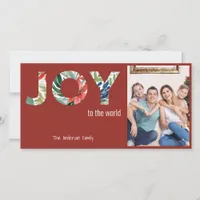 Joy To The World 1 Photo Modern Red Christmas Card