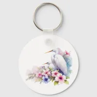 Baby Shower Tropical Egret Bird Coastal Keychain