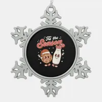 Tis Season Retro 70s 80s Vintage Groovy Cute Snowflake Pewter Christmas Ornament