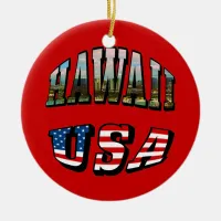 Hawaii Picture and USA Flag Text Ceramic Ornament