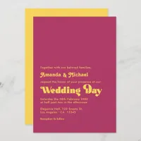 Rich Maroon and Mustard Retro Typography Wedding Invitation