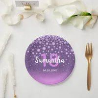 18th birthday purple pink glitter name paper plates