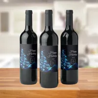 Business logo Christmas black blue modern tree Wine Label