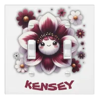 Cute Monogram Burgundy and White Flower on White | Light Switch Cover