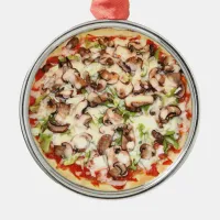 Mushroom Pizza Realistic Food Christmas Metal Ornament